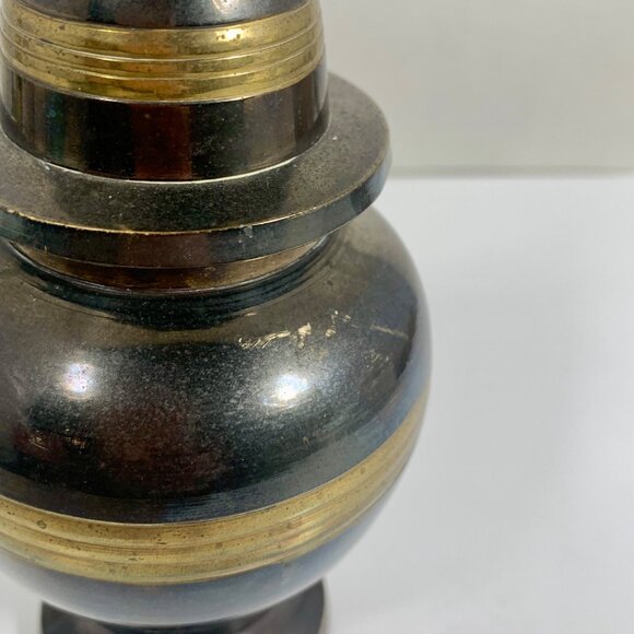 Vintage Brass & Black Metal Decorative Urn With Lid Made In India 7" X 3.25" - Picture 3 of 10